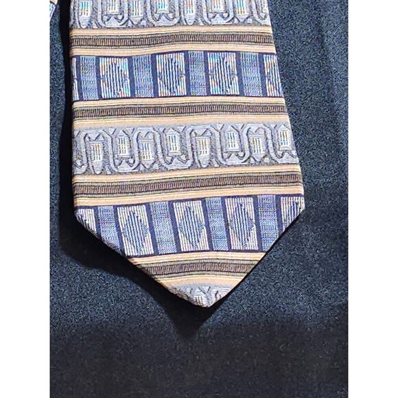 Vintage Loosen Up By Gentry 100% Silk Geometric Pattern Mens Necktie In Blue & Y - Picture 9 of 10